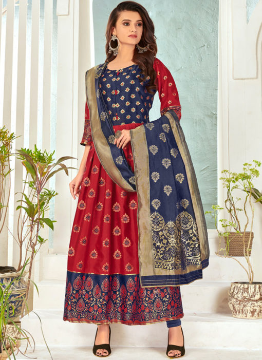 Maroon Banarasi Silk Foil Print Party Wear Salwar Suit