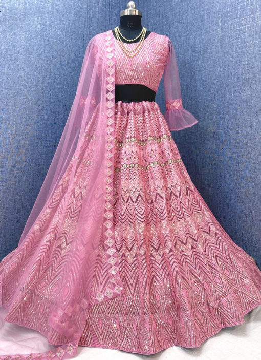 Net Embroidered Work Designer Pink Lehenga Choli