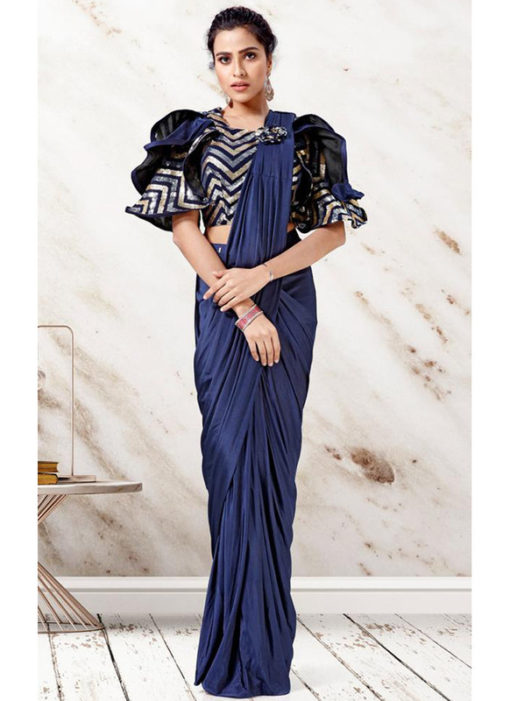 Royale Blue Designer Lycra Party Wear Readymade Saree