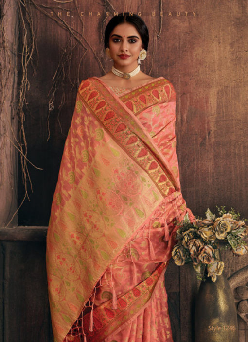 Pink Organza Thread Weaving Designer Saree