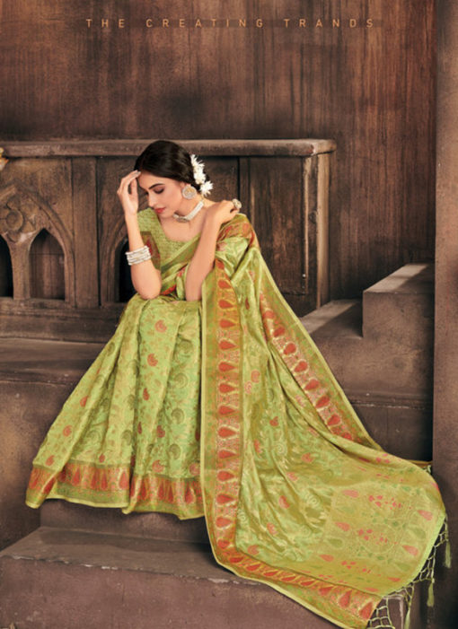 Green Organza Thread Weaving Designer Saree
