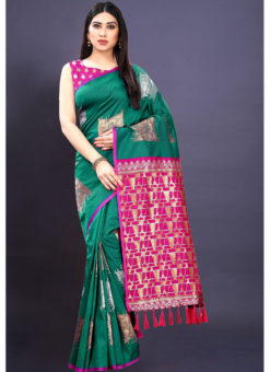 Green Soft Silk Zari Weaving Bridal Wear Saree