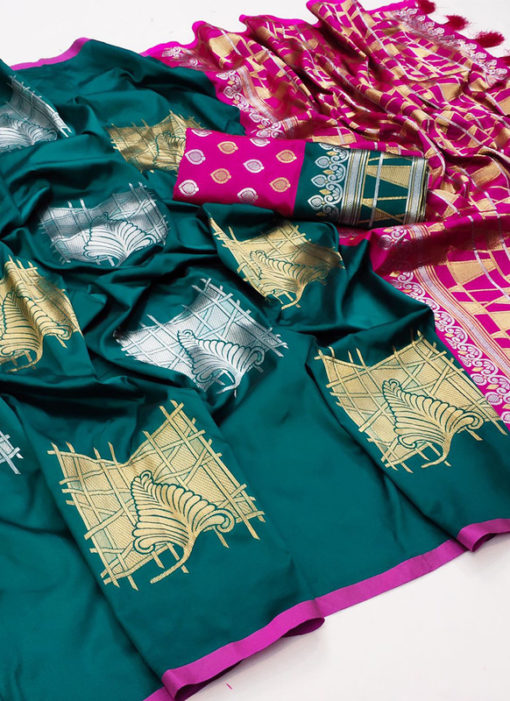 Green Soft Silk Zari Weaving Bridal Wear Saree