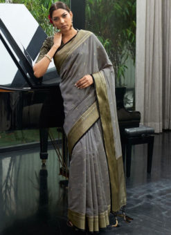 Beautiful Grey Silk Traditional Saree