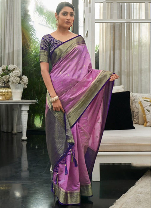 Fablous Purple Silk Traditional Saree