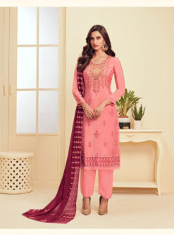 Rouge Pink Georgette Embroidered Work Churidar Suit