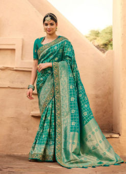 Green Designer Embroidered Border Pure Silk Saree