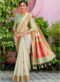 Peach Silk Thread Weaving Designer Saree
