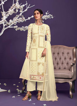 Light Yellow Georgette Embroidered Work Designer Salwar Kameez