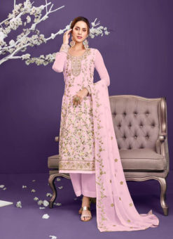 Pink Embroidered Work Designer Georgette Salwar Kameez