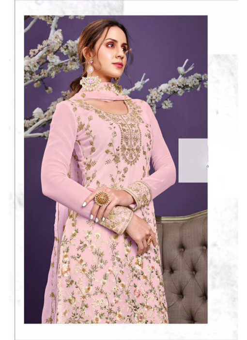 Pink Embroidered Work Designer Georgette Salwar Kameez