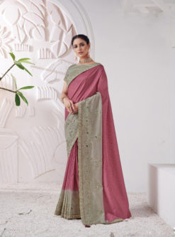 Deep Pink Viscose Silk Resham Work Party Wear Designer Saree