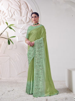 Pastel Green Viscose Silk Zari Work Designer Saree
