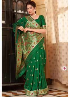 Green Banarasi Silk Bridal Wear Thread Weaving Saree