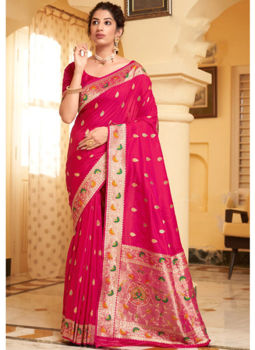 Rani Thread Weaving Bridal Wear Banarasi Silk Saree