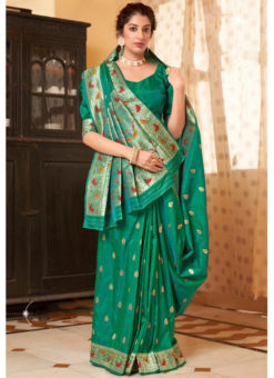 Green Bridal Wear Banarasi Silk Thread Weaving Saree
