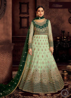Green Net Embroidered Work Designer Anarkali Suit