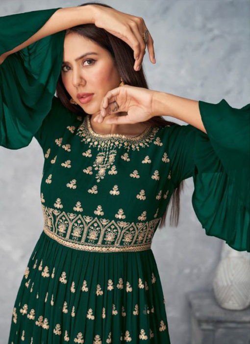 Green Georgette Resham And Embroidered Work Designer Salwar Kameez