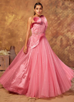 Wedding  Designer Pink Fancy Work Net Gown