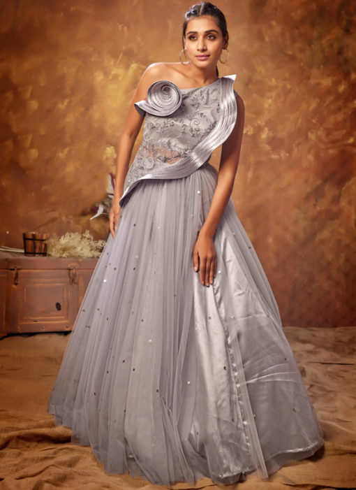 Grey Designer Net Wedding Fancy Gown