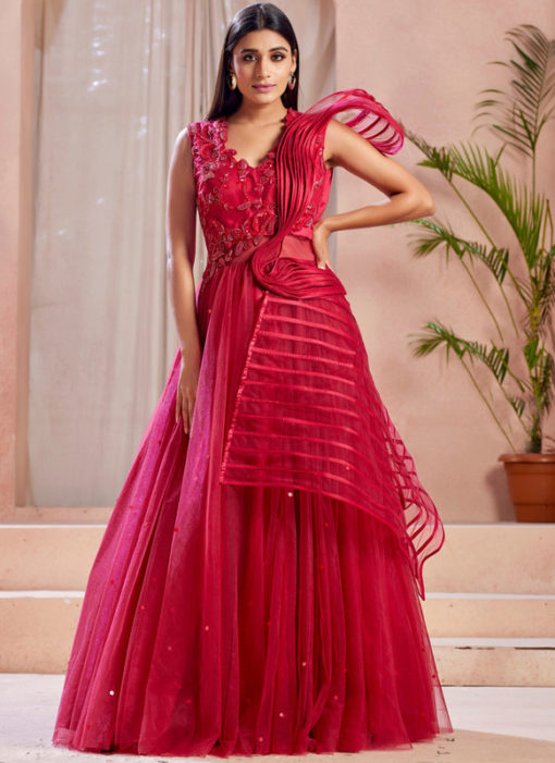 Net Designer Fancy Work Wedding Red Gown