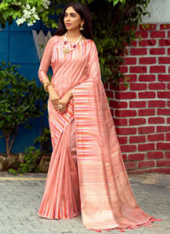 Pink Tussar Silk Printed Traditional Saree