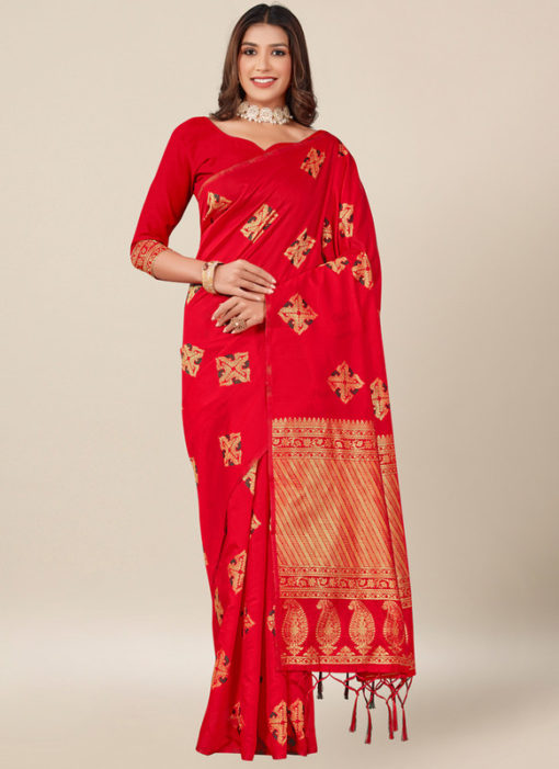 Red Silk Thread Work Wedding Saree
