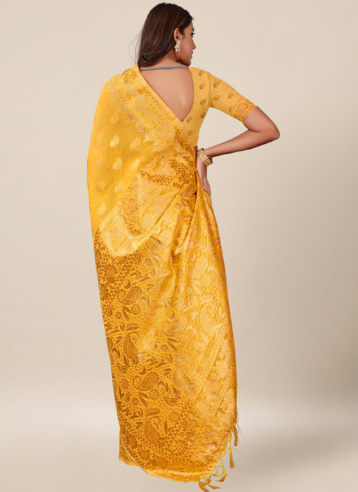 Gold Silk Thread Work Wedding Saree