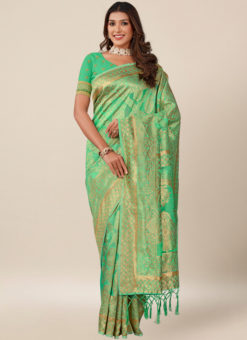 Green Silk Thread Work Wedding Saree