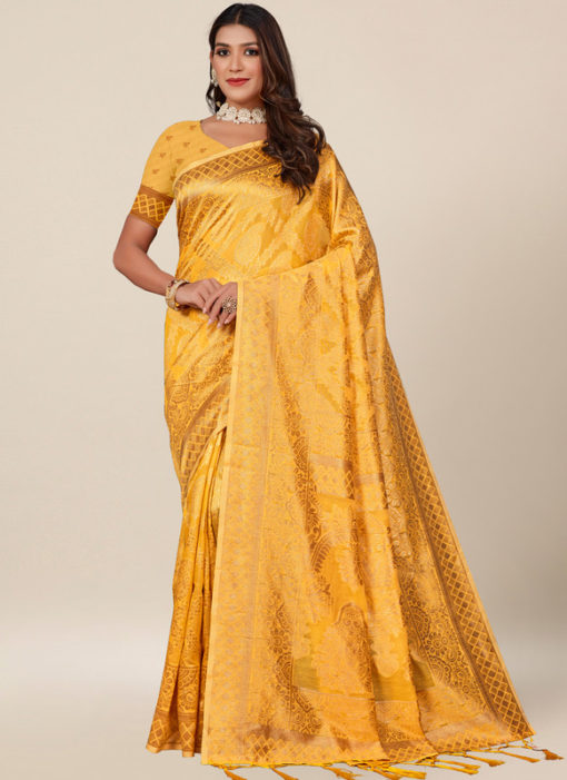 Gold Silk Thread Work Wedding Saree