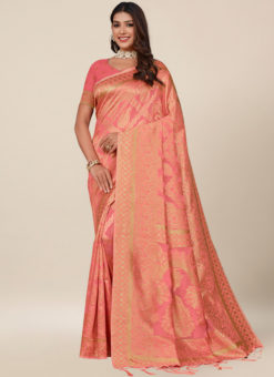 Salmon Designer Silk Thread Work Wedding Saree