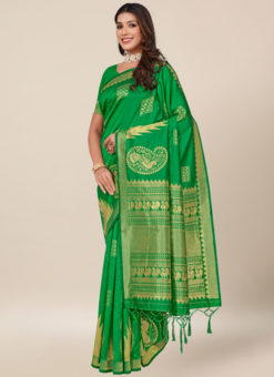 Green Designer Silk Thread Work Wedding Saree