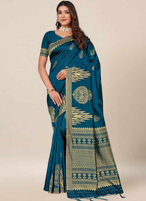 Teal Designer Silk Thread Work Wedding Saree
