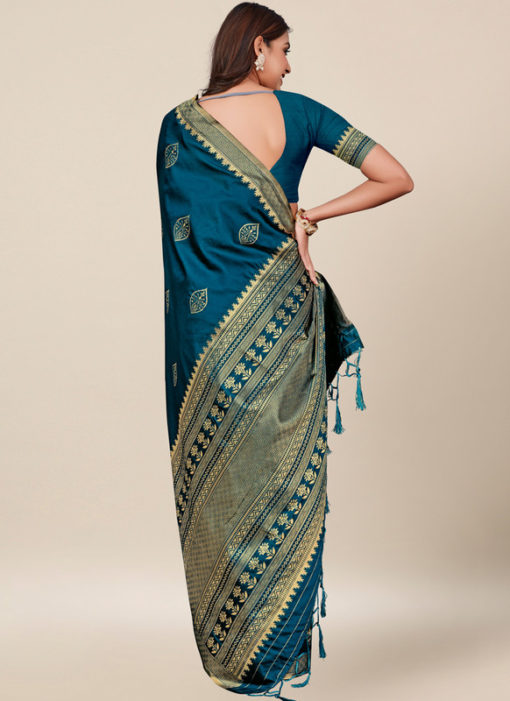 Teal Designer Silk Thread Work Wedding Saree