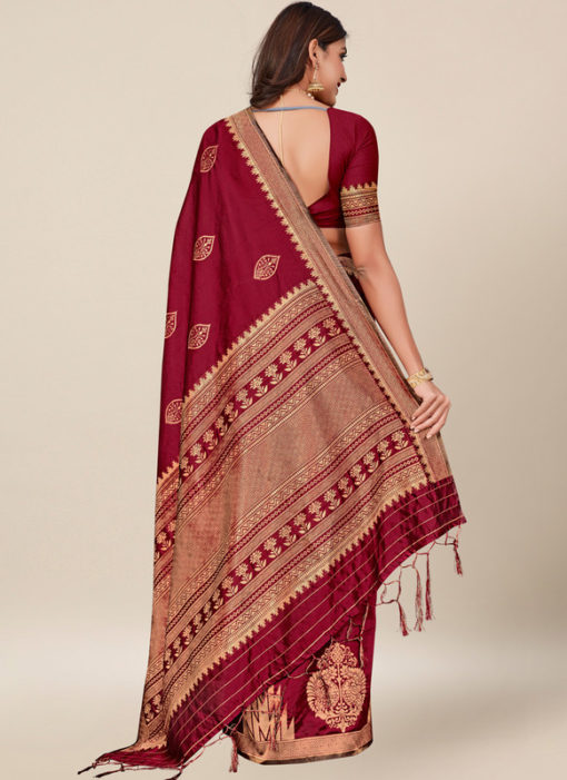 Maroon Designer Silk Thread Work Wedding Saree