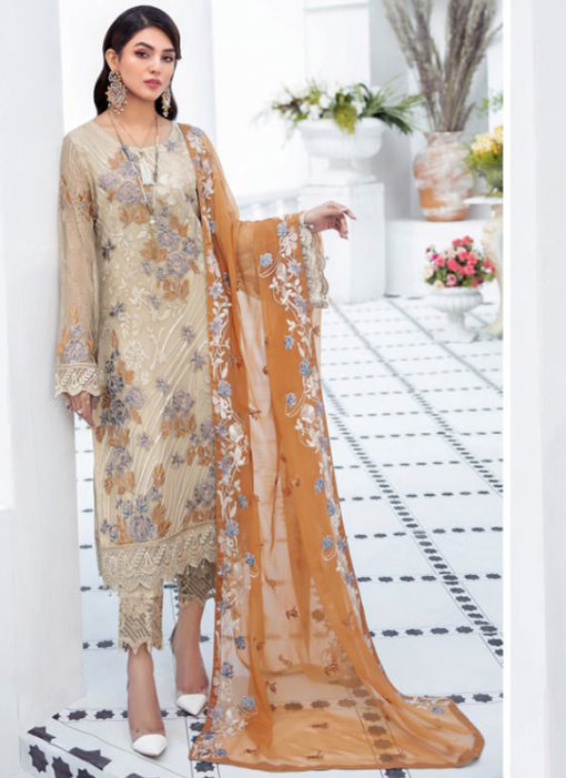 Beige Georgette Embroidered Work Designer Pakistani Suit
