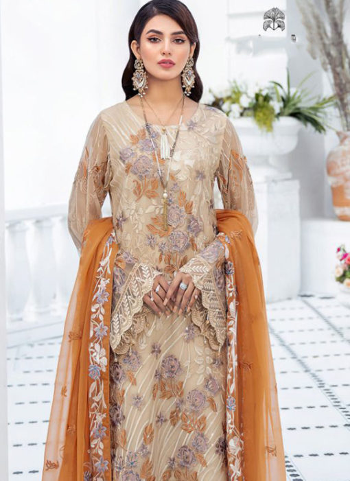 Beige Georgette Embroidered Work Designer Pakistani Suit