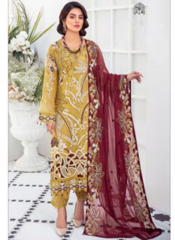 Mustred Georgette Embroidered Work Designer Pakistani Suit