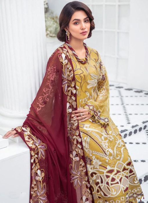 Mustred Georgette Embroidered Work Designer Pakistani Suit