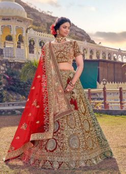 Glorious Red Designer Heavy Work Wedding Velvet Lehenga Choli