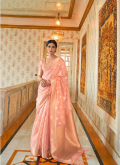Baby Pink Silk Thread Weaving Wedding Saree