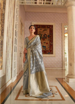 Grey Silk Thread Weaving Wedding Saree