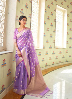 Lavender Silk Thread Weaving Wedding Saree