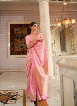 Pink Silk Thread Weaving Wedding Saree