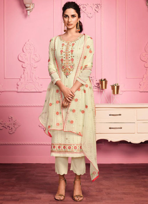 Yellow Georgette Embroidered Work Party Wear Salwar Suit