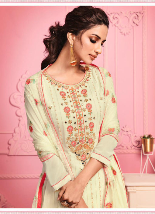 Yellow Georgette Embroidered Work Party Wear Salwar Suit