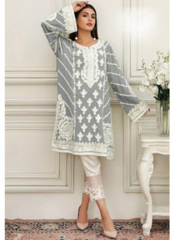 Grey Cotton Embroidered Work Designer Pakistani Suit