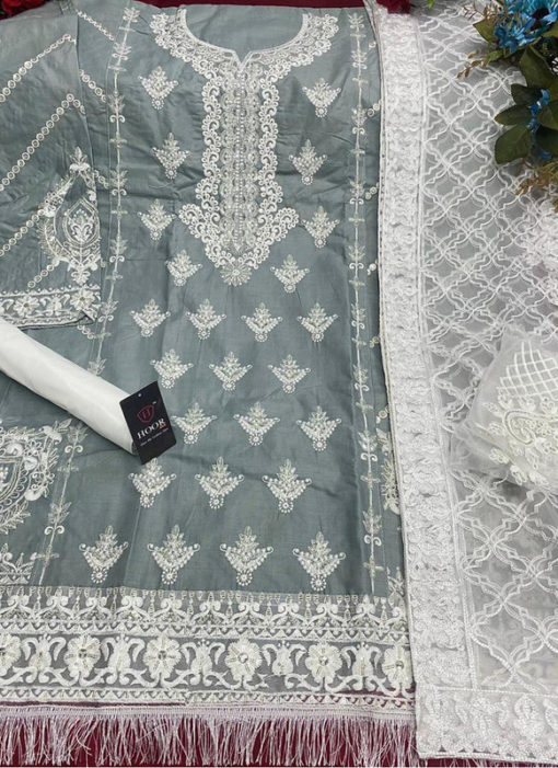 Grey Cotton Embroidered Work Designer Pakistani Suit