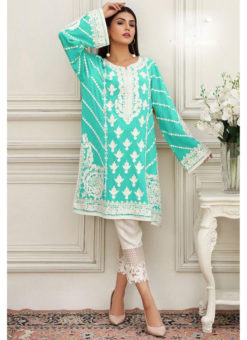 Sea Blue Cotton Embroidered Work Designer Pakistani Suit