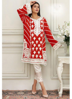 Red Cotton Embroidered Work Designer Pakistani Suit